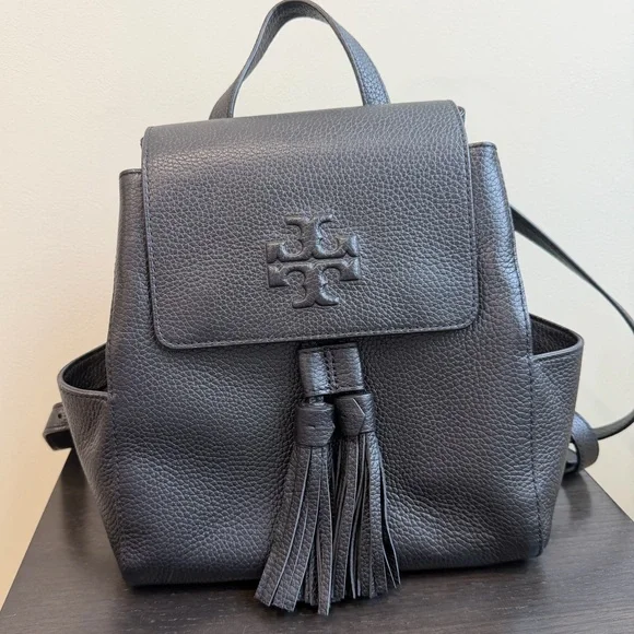 Tory Burch Charcoal Leather Backpack - Picture 1 of 6